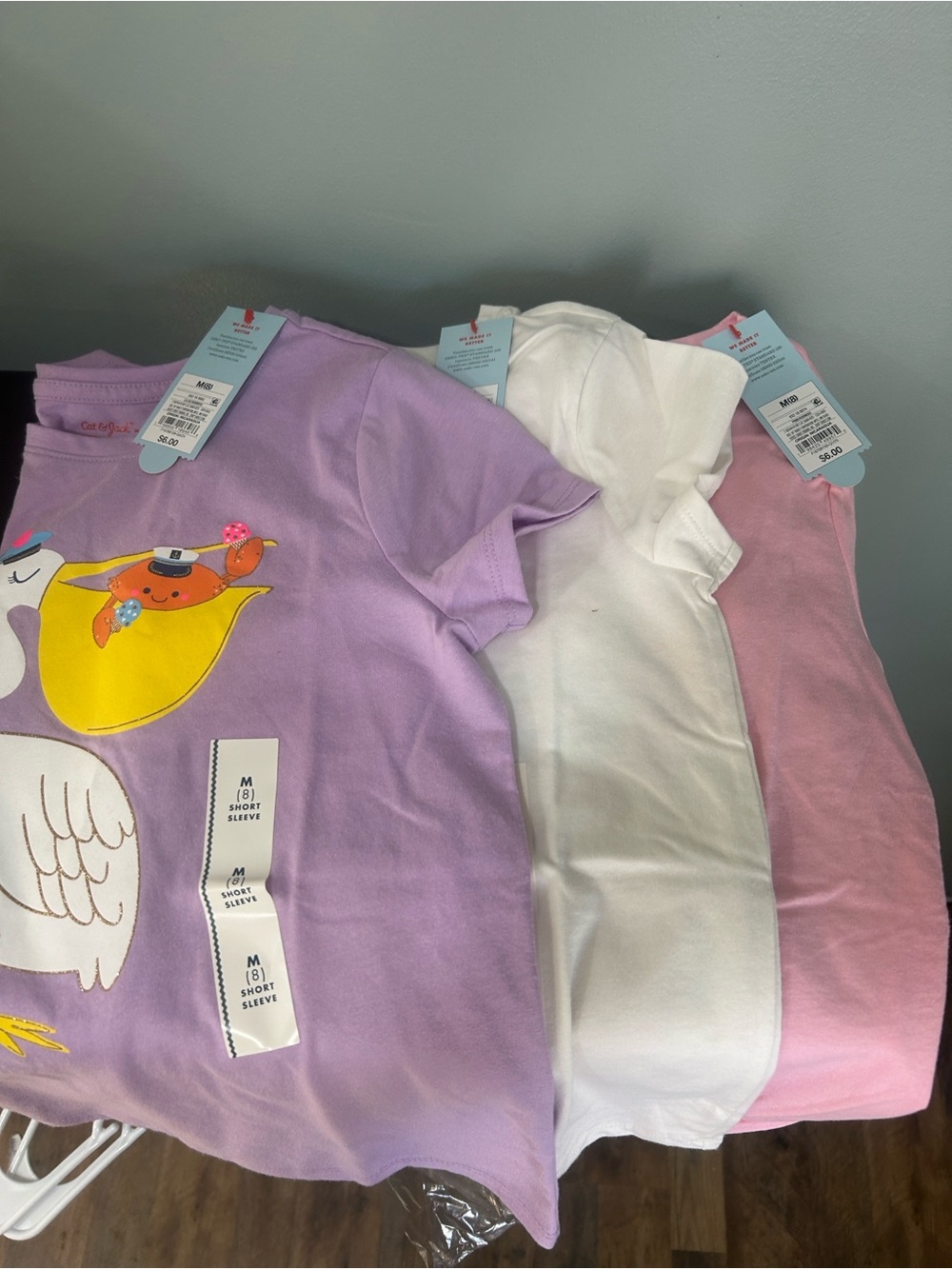 Bundle Lot 4 Girls' Short Sleeve Tee Trio - Purple, White & Pink